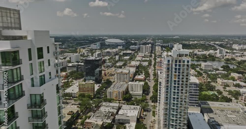 St Petersburg Florida Aerial v36 low flyover downtown towards Tropicana field stadium capturing urban cityscape of waterfront arts district and edge district - Shot with Mavic 3 Cine - September 2022