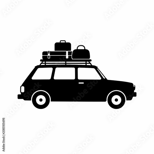 Car with Roof Rack and Luggage Silhouette
