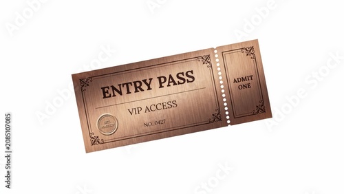 Bronze metallic entry pass ticket with vip access text label