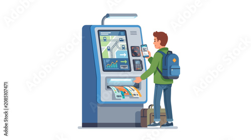 Man buys ticket from a vending machine at the station.