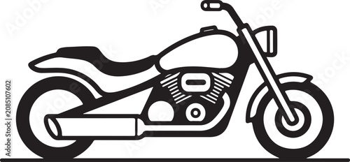 Tableau sur toile Black outline side view of classic motorcycle cruiser icon isolated on transparent background detailed transport vector graphic design element