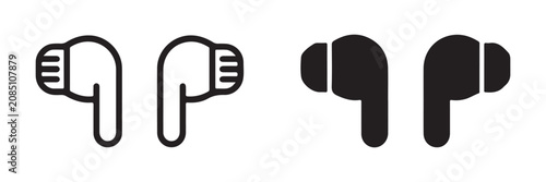 Fotografie Minimalist wireless earbud pair icon set in outline and solid styles for mobile electronic devices