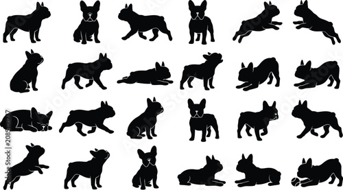 Foto Extensive collection of french bulldog black silhouettes, showcasing diverse poses for pet and animal-themed designs