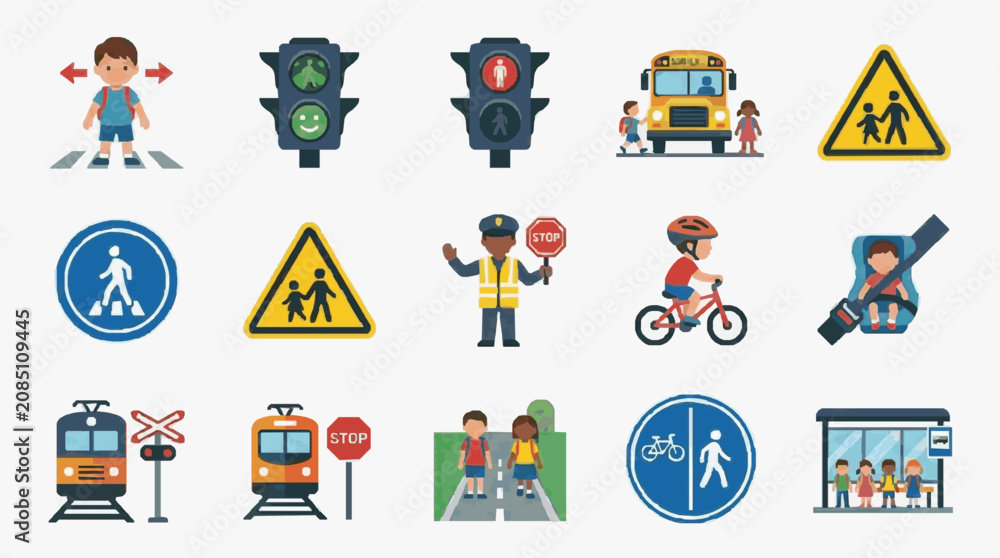 Fototapeta premium Traffic Safety Icons and Pedestrian Symbols.