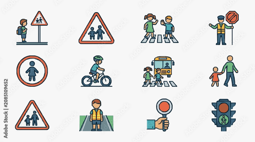 Fototapeta premium Traffic Safety Road Signs and Pedestrian Icons.