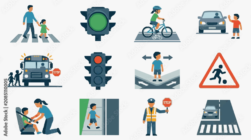 Fototapeta premium Traffic Safety and Pedestrian Signals Illustrated.