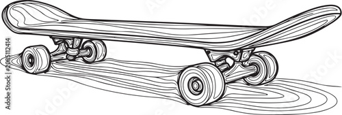 Cuadro en lienzo Wooden skateboard line art vector illustration isolated on transparent background for extreme sports and skateboarding enthusiasts and skaters