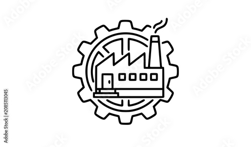 Minimal Factory and Gear Line Art Vector Icon for Industrial Manufacturing and Engineering