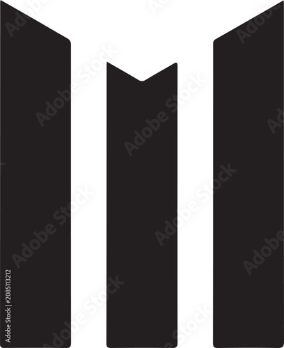 Photos Stylized three vertical column graphic with angled tops and central indentation creating symmetrical geometric silhouette for gaming badge art