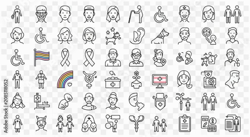 Фотография People icons depict diverse human profiles, accessibility symbols, and social identity markers in a minimalist linear style