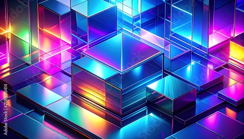 A vibrant 3D geometric artwork with multicolored cubes