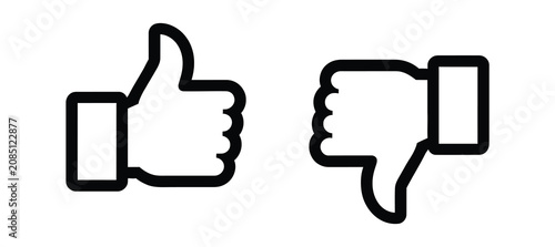 Tableau sur toile Thumb approval and disapproval outline icons, standard thumbs up and thumbs down symbols for feedback, rating, voting and user interface design