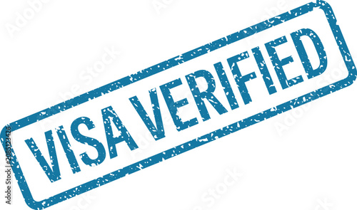 Quadro su tela Blue grunge rubber stamp with textured effects displaying the essential VISA VER