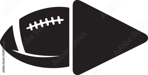 American football, play button, sports icon, black vector