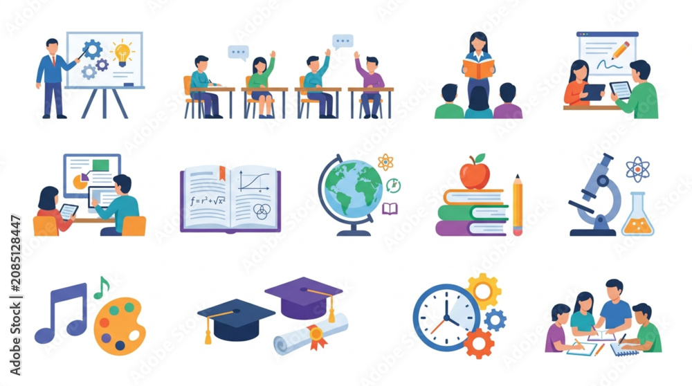 Fototapeta premium Educational Icons Representing Learning and Knowledge.