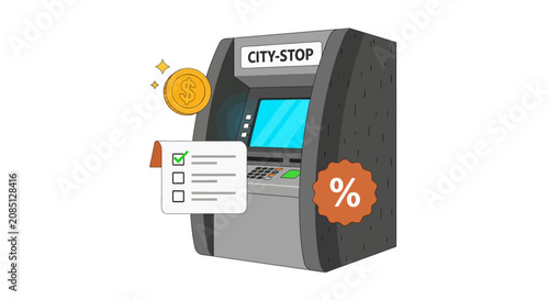 Bild auf Leinwand Automated teller machine with banking icons