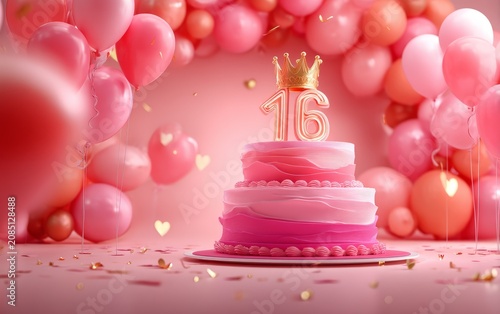 Colorful Pink Ombre Tiered Cake for a Sweet Sixteen Birthday Celebration