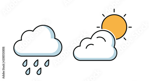 Cloud And Sun Icons Colorful Vector Illustration On White Background