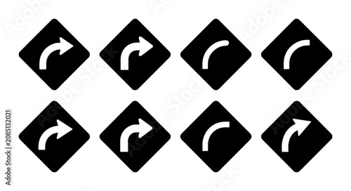 Quadro su tela Road Turn Arrows Set, Traffic Direction Signs, Navigation Symbols, Vector Icons