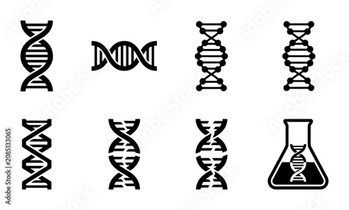 Foto DNA Helix Icons, Genetic Science Vector Symbols, Molecular Biology Research Grap
