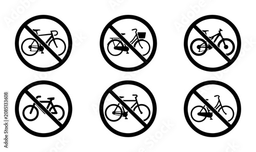 Foto No Bicycle Signs, Prohibited Cycling Icons Set, Vector Graphics for Traffic Rule