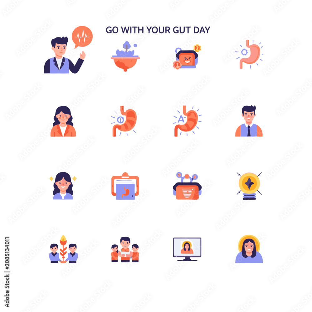 Fototapeta premium Go with your gut day infographic illustration with doctor and patient stomach