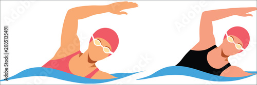 Foto Man and woman swimming, flat illustration featuring male and female freestyle sw