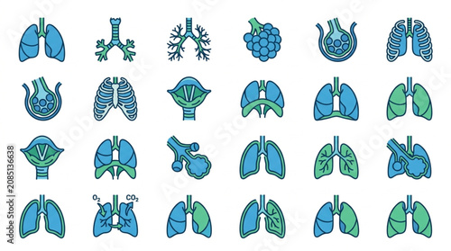 Obraz na plátně Collection of stylized human lung illustrations in various artistic representations
