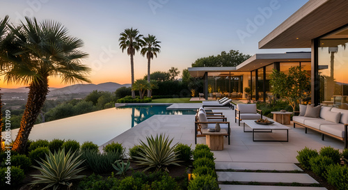 Luxury outdoor living space with pool.