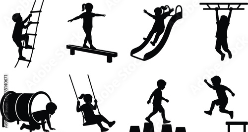 Photography Children Playground Equipment Silhouette Collection Featuring Climbing, Balancin