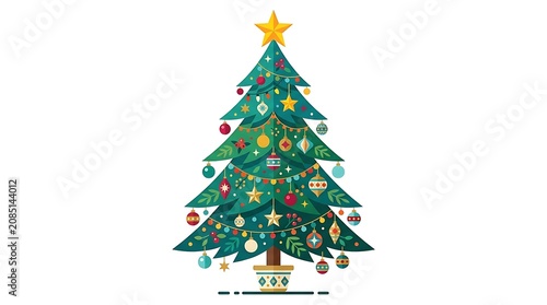 Decorated pine tree with star ornament