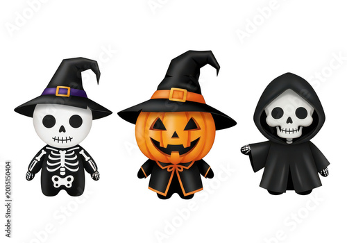 Cute Halloween character set isolated on transparent background png