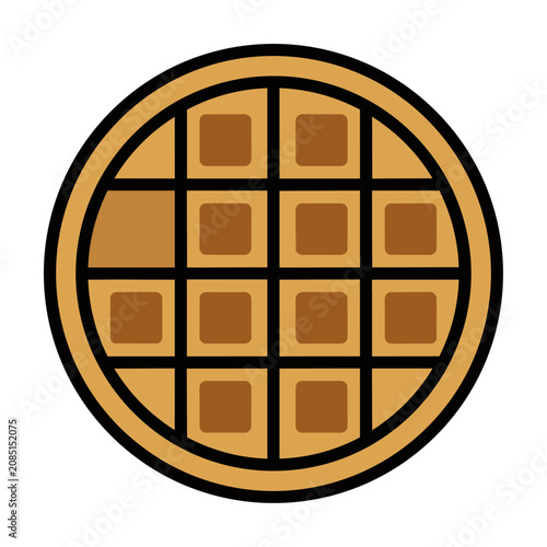 Minimalist circular waffle icon with a symmetrical grid pattern on a white background, simple food breakfast concept