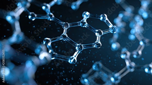 Abstract blue molecular structure with light and particles