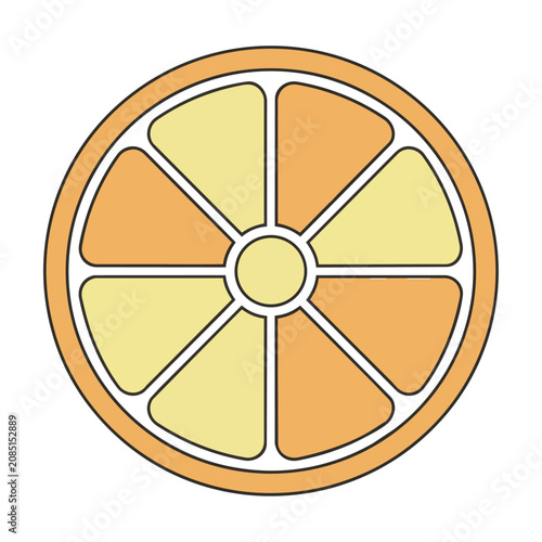 Minimalist citrus fruit segment icon with clean arc shape and radiating lines on a white background, simple food design concept