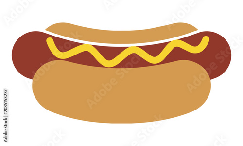 Minimalist icon of a hot dog in a bun with a wavy line of mustard against a plain white background, fast food design concept