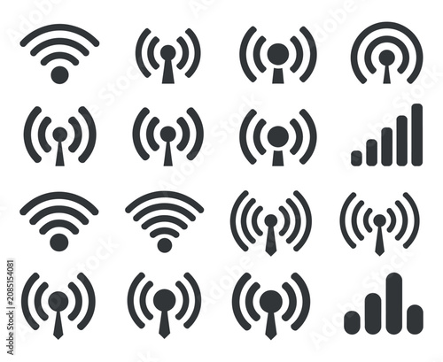 Fotografia Wifi signal strength icons flat pictogram set in dark gray tones