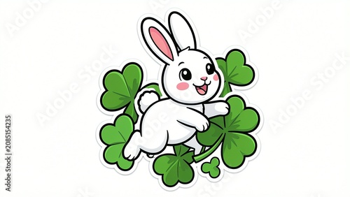 A white rabbit sitting on top of a green leaf