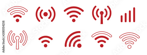 Fotografia Wireless signal strength icons red line art on a transparent setting