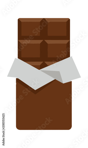 Minimalist chocolate bar with silver foil and rectangular segments isolated on a white background sweet snack icon concept