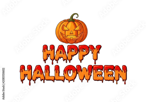 Happy Halloween spooky text with scary pumpkin isolated on transparent background png