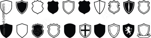 Konstfotografi Heraldic shield icons set, 22 black and white vector coat of arms silhouettes, m