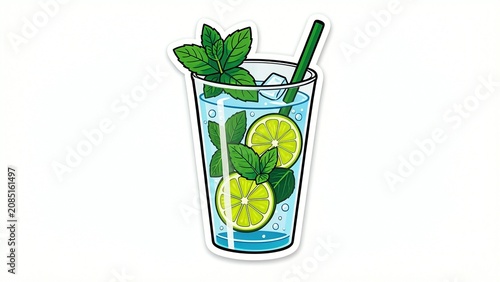 A glass of water with a slice of lemon and mint