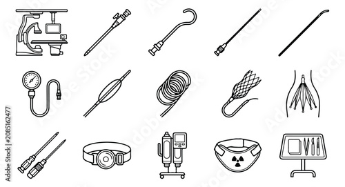 Photos Interventional radiology icons set, 15 medical surgery vector elements, endovasc