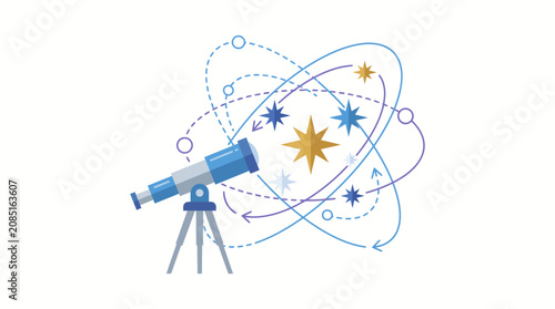 Canvastavla Telescope observes a complex cosmic arrangement of glowing stars and orbital trajectories captured within a celestial navigation field