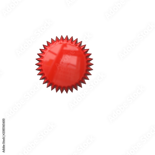 Small red starburst sticker icon with reflective surface as isolated object