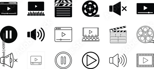 Obraz na plátně Video icon set. Cinema and movie symbol. Vector illustration.