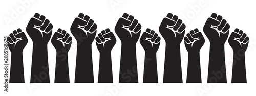 Raised Fists Icon Set Vector Illustration, Unity, Protest, Empowerment, Diversity, Solidarity and Social Activism Symbols