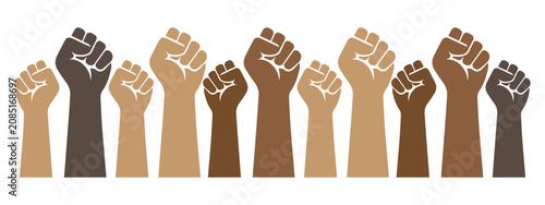Raised Fists Icon Set Vector Illustration, Unity, Protest, Empowerment, Diversity, Solidarity and Social Activism Symbols
