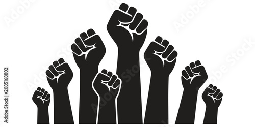 Raised Fists Icon Set Vector Illustration, Unity, Protest, Empowerment, Diversity, Solidarity and Social Activism Symbols